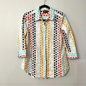 Mary V's Women's 3/4 Sleeve Multicolored Embroidered Floral Button Up Top GUC